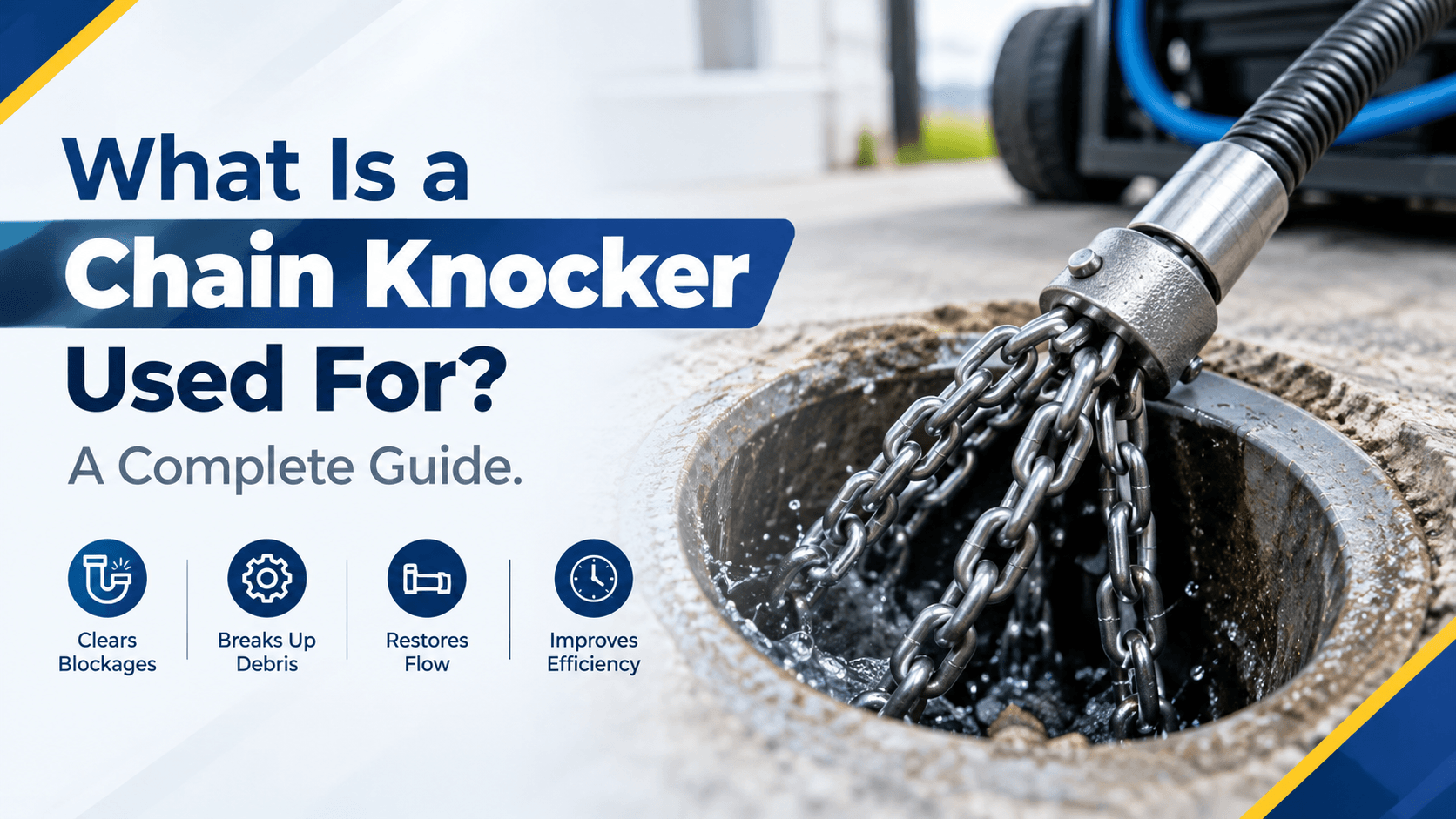 Chain knocker tool clearing debris and blockages from a drain pipe during professional pipe cleaning.